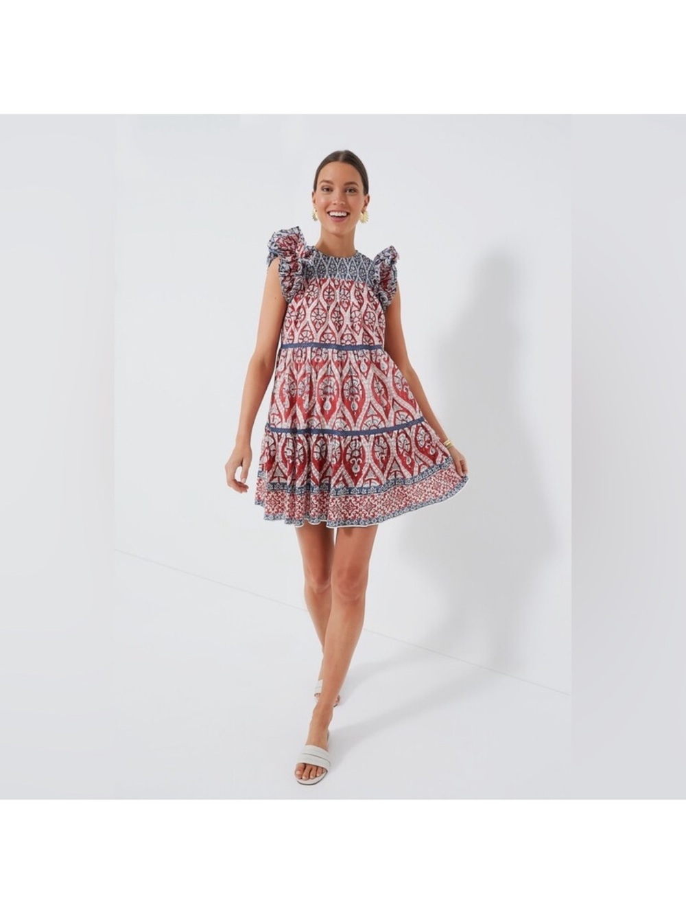 Ash & Eden  Red & Blue Paisley Smocked Tiered Dress